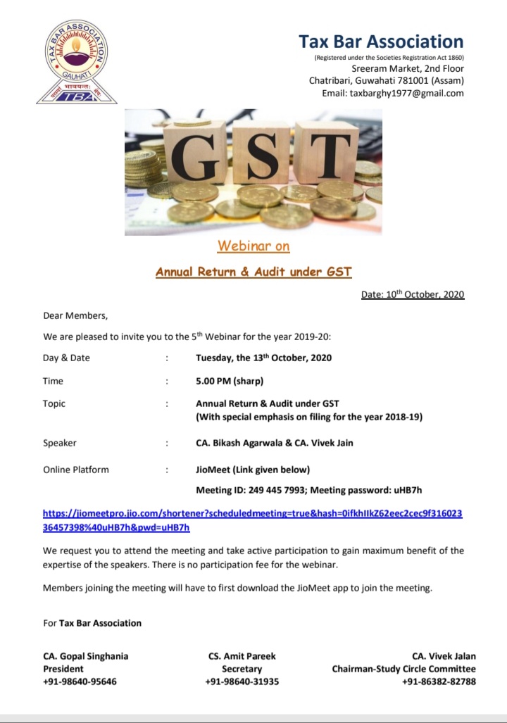 Webinar on Annual Return & Audit under GST by CA. Bikash Agarwala & CA. Vivek Jain 