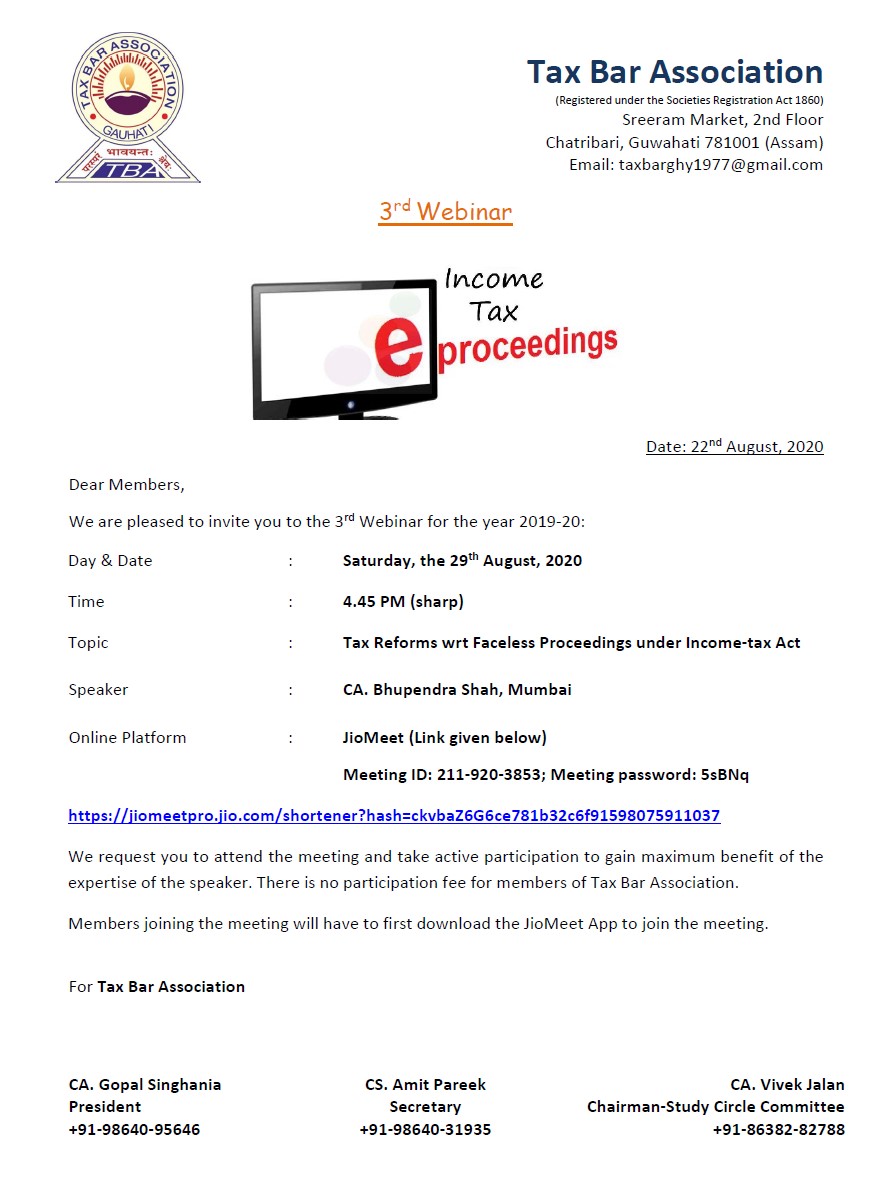 3rd Webinar on Faceless Proceedings under Income Tax Act by CA. Bhupendra Shah